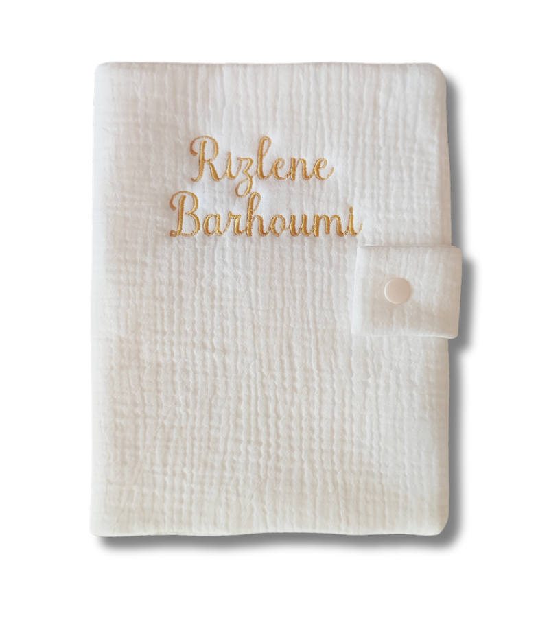 Protège carnet de santé personnalisé - Gaze de coton ecru