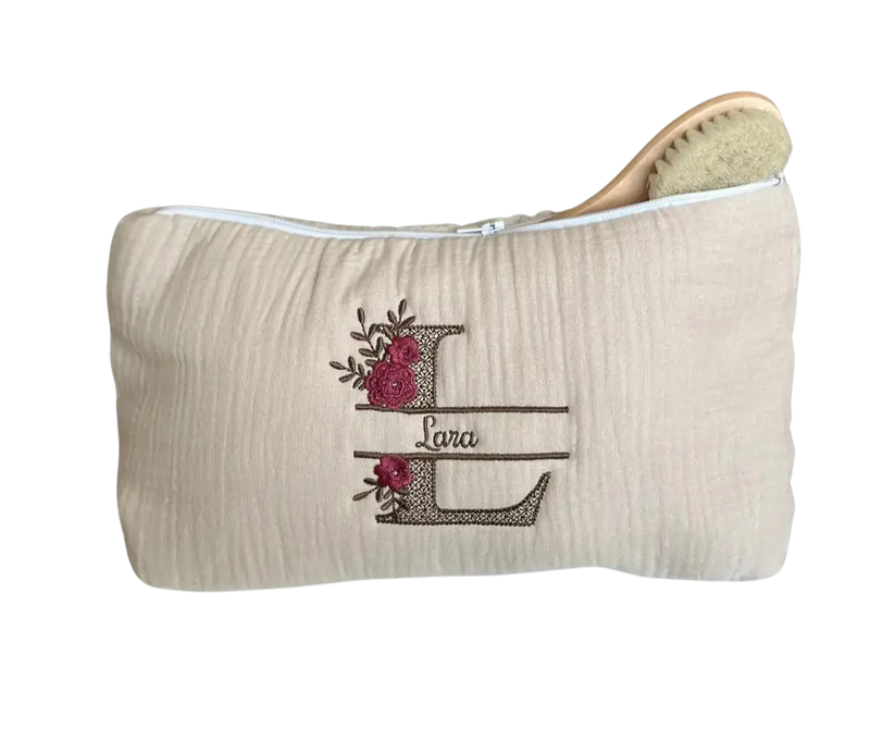 Trousse gaze de coton personnalisée - Beige