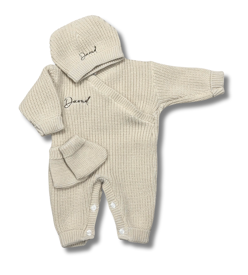 Tenue combi maille 3pcs personnalisée - Beige