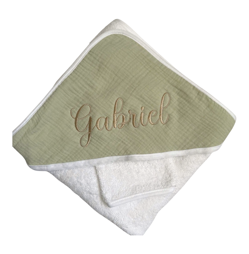 Cape de bain personnalisée - Gaze de coton vert sauge