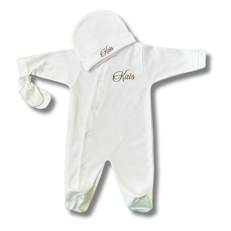 Tenue de naissance 3pcs personnalisée - Coton blanc