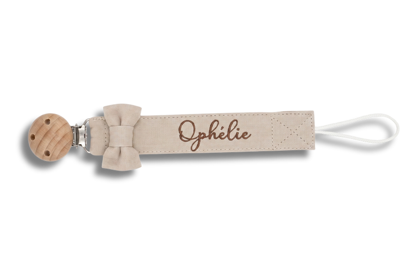Attache tétine noeud personnalisé - Beige