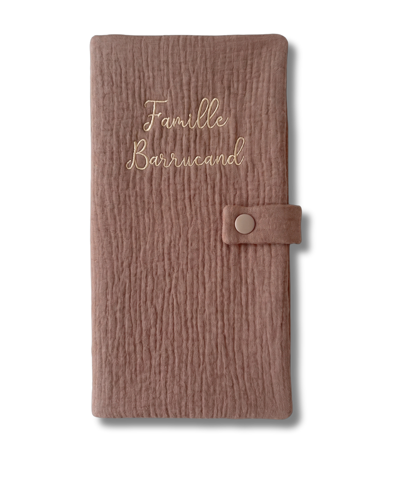 Protège livret de famille personnalisé - Gaze de coton écru cacao