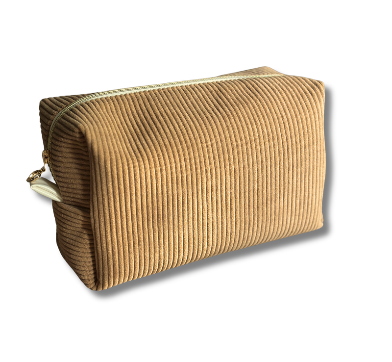 Trousse de toilette XL velours côtelé personnalisée - Camel