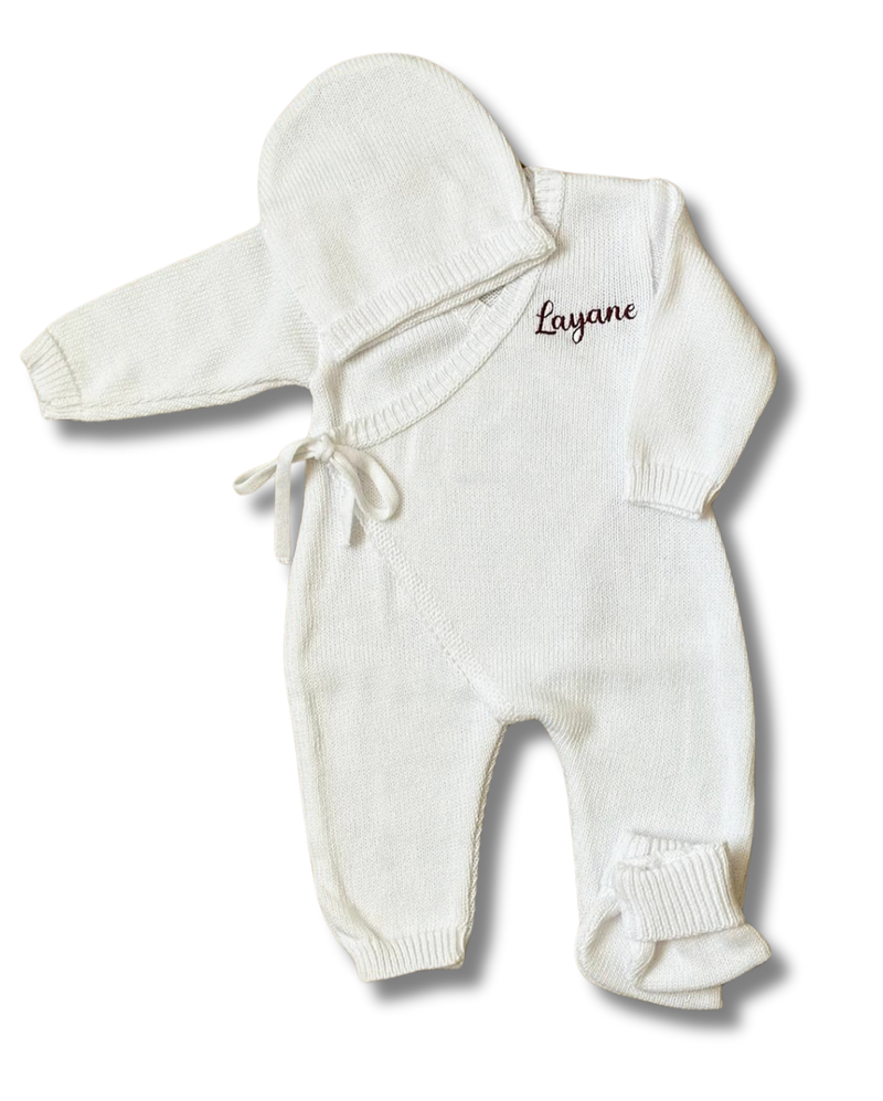 Tenue maille coton 3 pcs personnalisée - Blanc