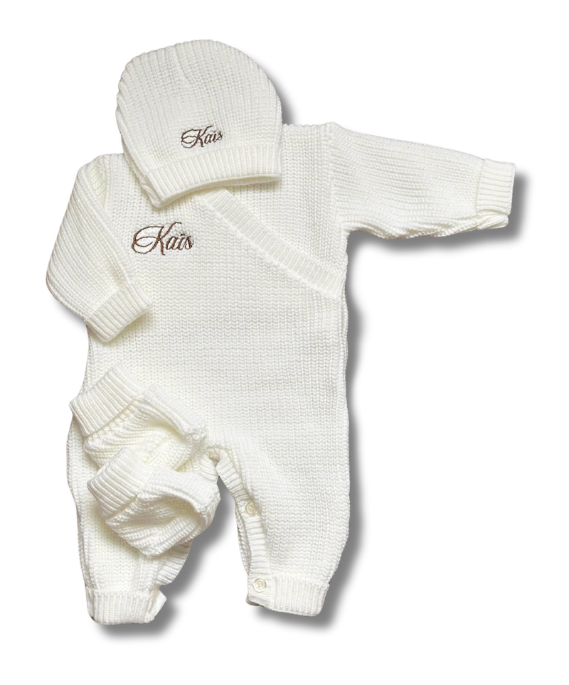 Tenue combi maille 3pcs personnalisée - Blanc