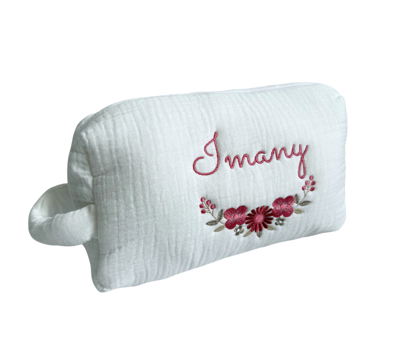 Trousse gaze de coton personnalisée 2 - Blanc