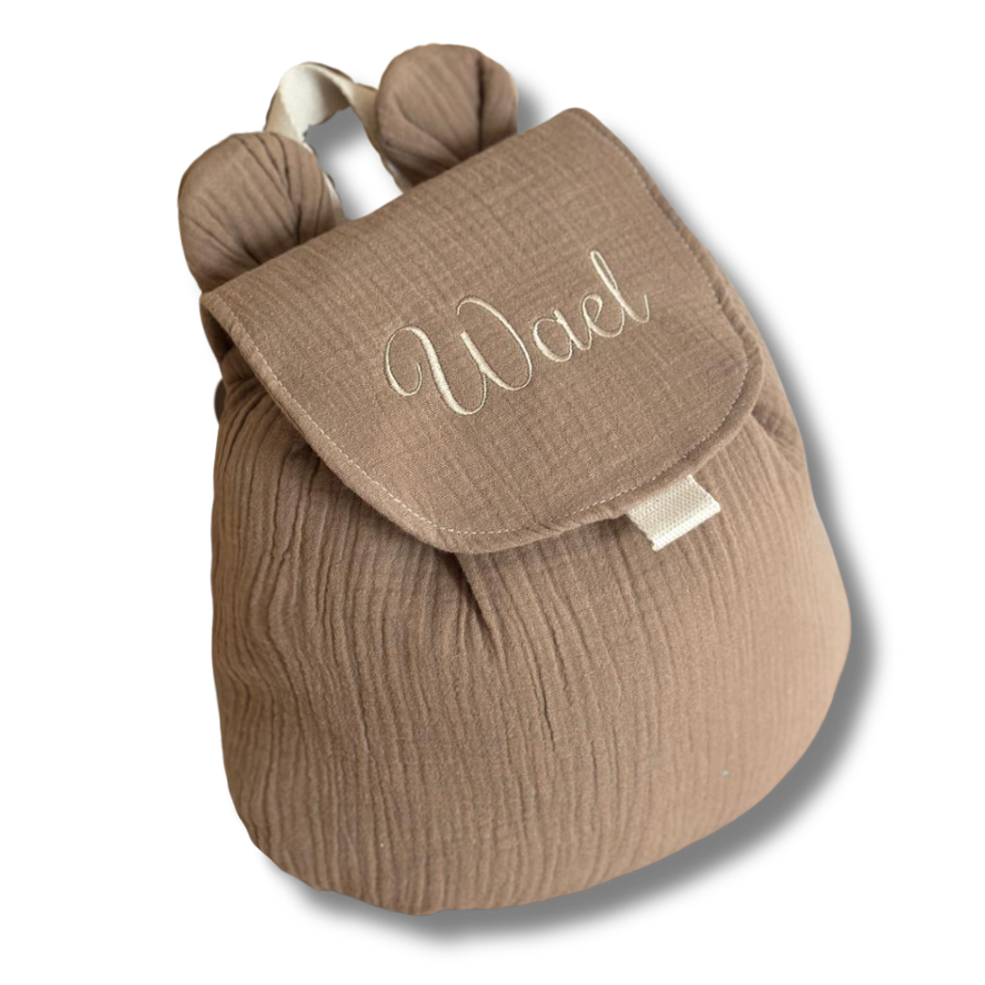 Sac à dos personnalisé - Cacao brodé personnalisé au prénom de bébé — Edenelle Création