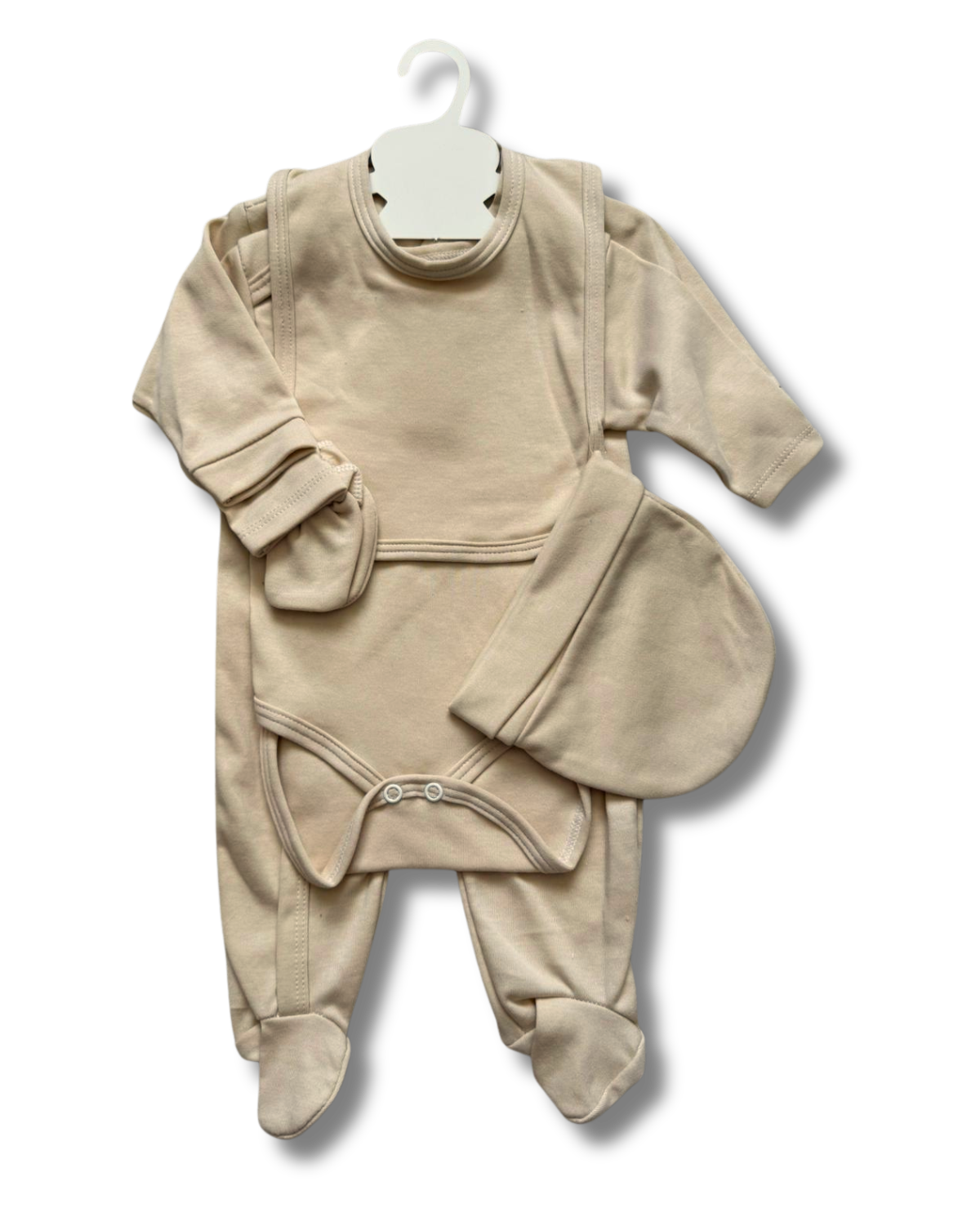 Tenue de naissance 5pcs personnalisée - Beige brodé personnalisé au prénom de bébé — Edenelle Créatio