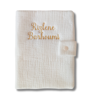 Protège carnet de santé personnalisé - Gaze de coton ecru