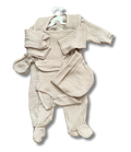 Tenue de naissance 5pcs personnalisée - Gaze de coton beige