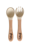Couverts gravés personnalisés - Beige brodé personnalisé au prénom de bébé — Edenelle Création