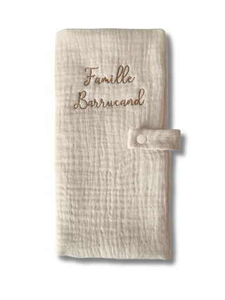 Protège livret de famille personnalisé - Gaze de coton beige