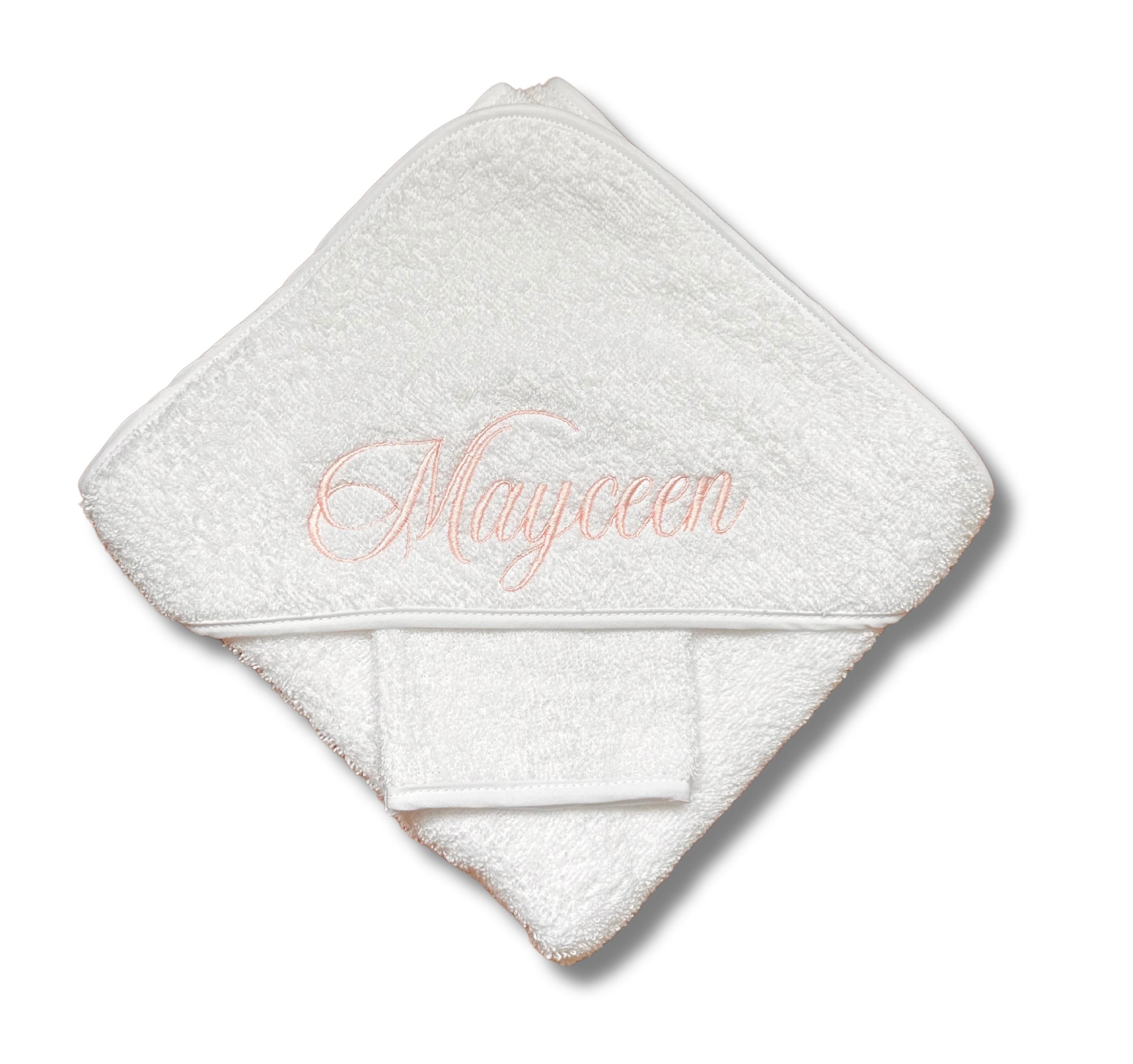 Cape de bain personnalisée - Eponge blanche brodé personnalisé au prénom de bébé — Edenelle Création