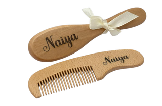 Duo brosse & peigne en bois gravés