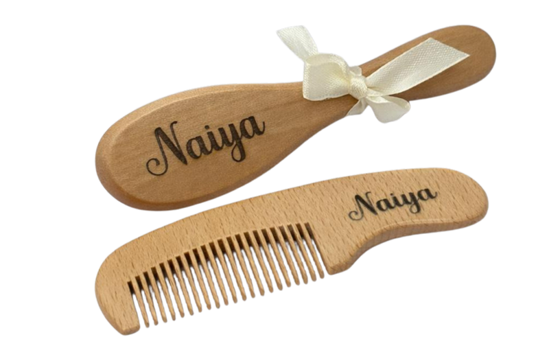 Duo brosse & peigne en bois gravés