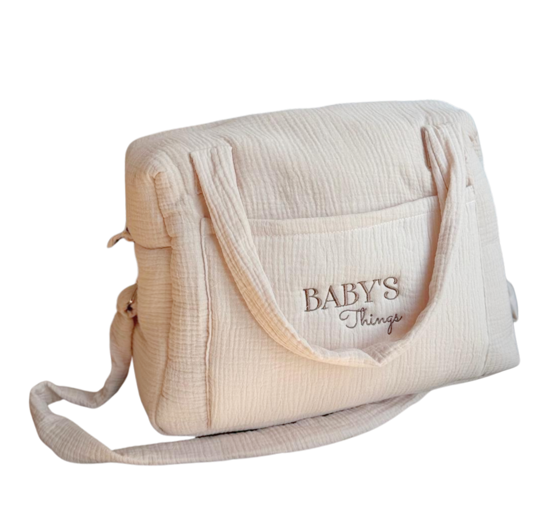 Sac à langer personnalisé - Beige brodé personnalisé au prénom de bébé — Edenelle Création