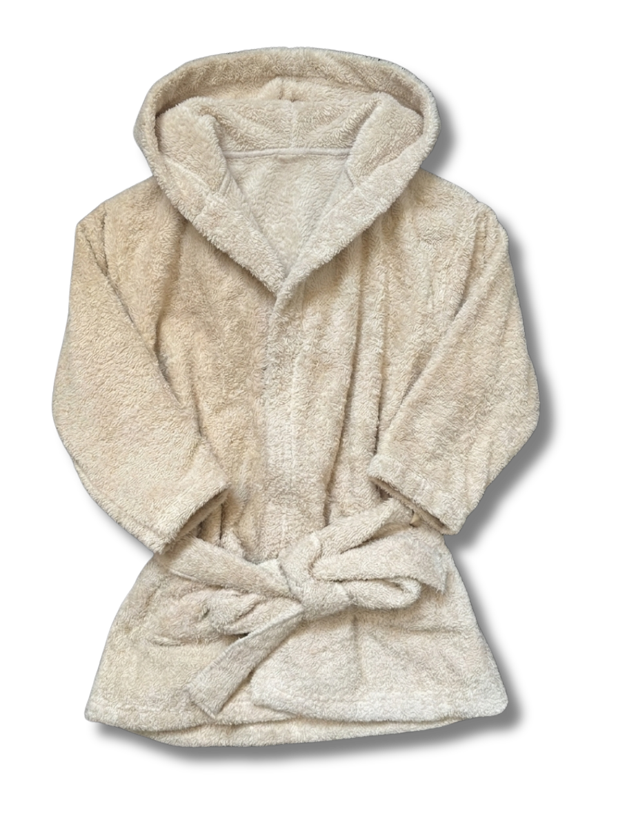 Peignoir bébé 1-2 ans en coton éponge beige avec capuche, à personnaliser avec prénom brodé - Edenelle Création