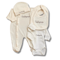 Tenue de naissance 5pcs personnalisée - Velours crème brodé personnalisé au prénom de bébé — Edenelle 