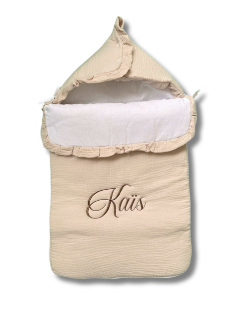 Chancelière coton beige clair brodée et personnalisée – Edenelle création