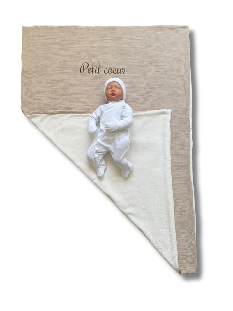 Couverture Douillette Beige et Ecru XXL brodée