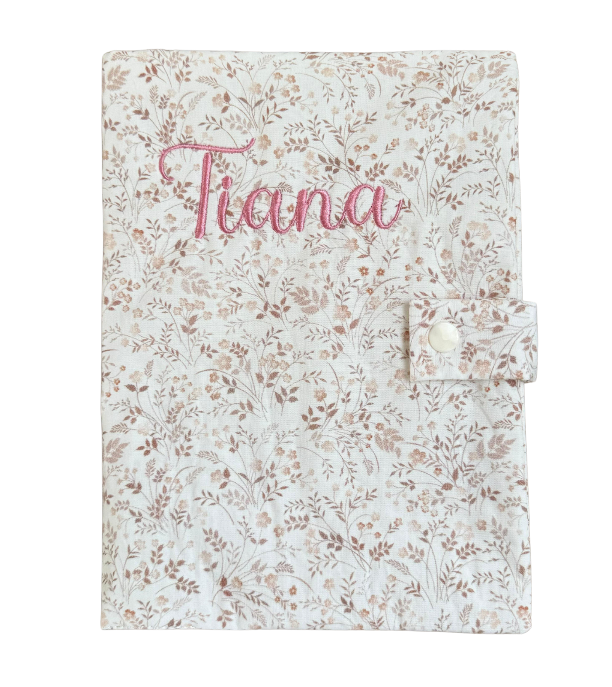Protège carnet de santé personnalisé - Gaze de coton Flowers brodé personnalisé au prénom de bébé — Eden
