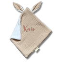 Doudou Douillette Beige et Blanc personnalisé brodé personnalisé au prénom de bébé — Edenelle Créatio