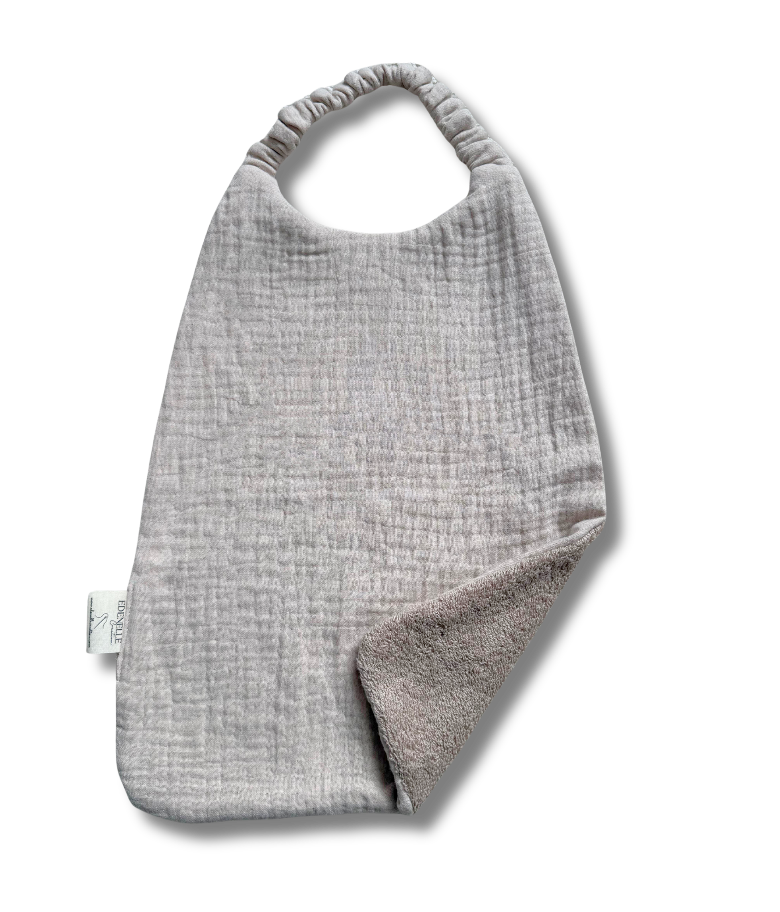 Bavoir de cantine personnalisé - Eponge et gaze de coton beige brodé personnalisé au prénom de bébé —