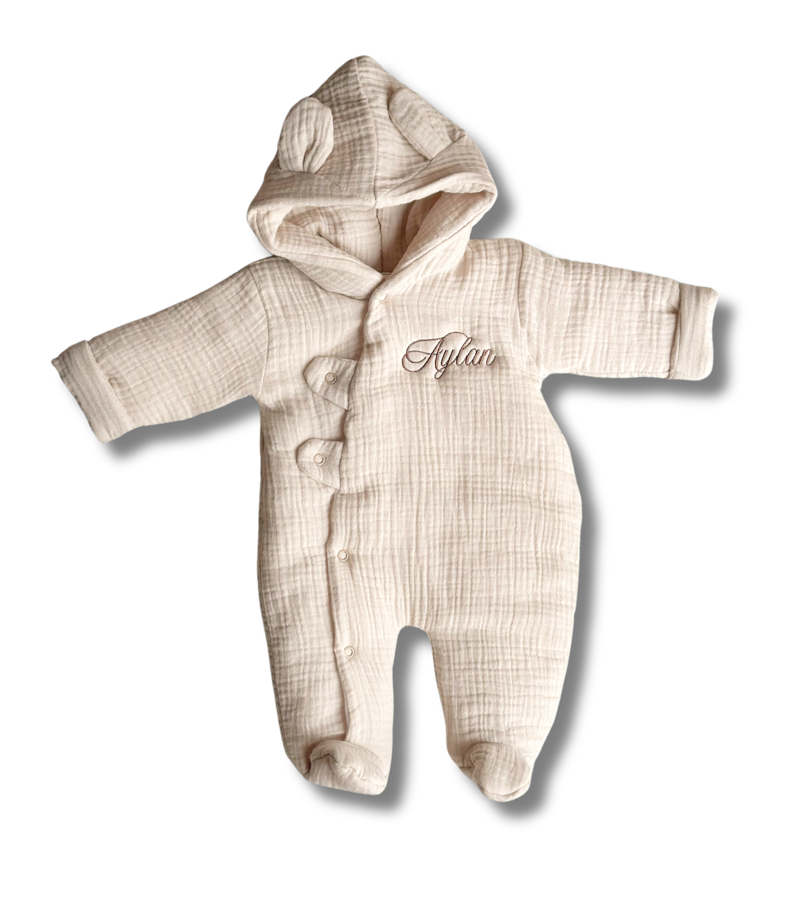 Combipilote beige personnalisée brodé personnalisé au prénom de bébé — Edenelle Création