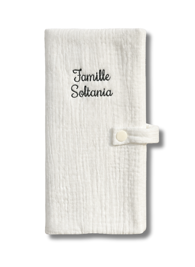 Protège livret de famille personnalisé - Gaze de coton écru