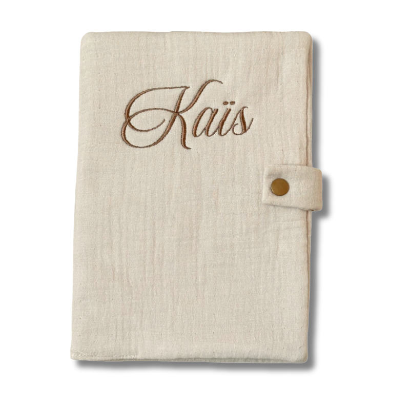 Protège carnet de santé personnalisé - Gaze de coton beige