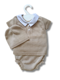 Ensemble bébé court - Beige brodé personnalisé au prénom de bébé — Edenelle Création