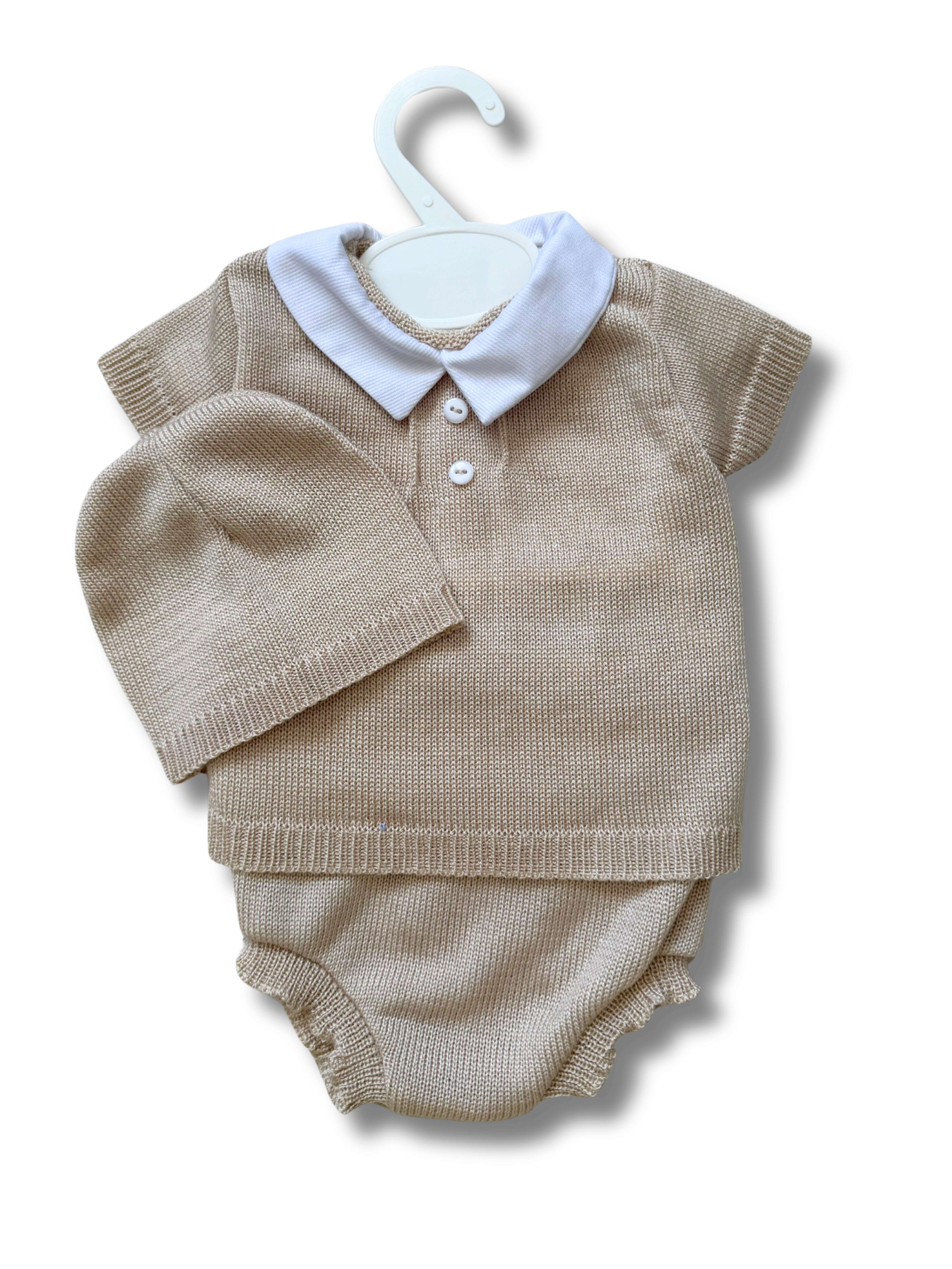 Ensemble bébé court - Beige brodé personnalisé au prénom de bébé — Edenelle Création