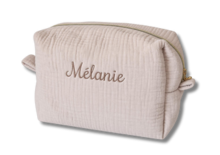 Trousse de toilette gaze de coton personnalisée - Beige