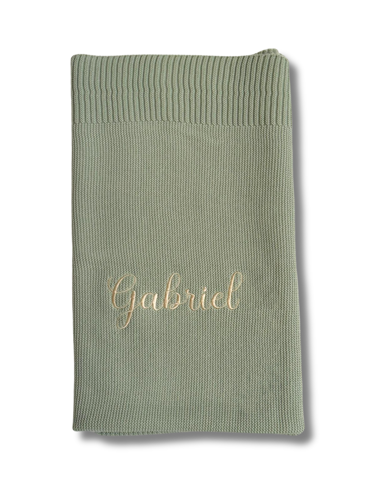 Couverture maille personnalisée - vert sauge brodé personnalisé au prénom de bébé — Edenelle Création