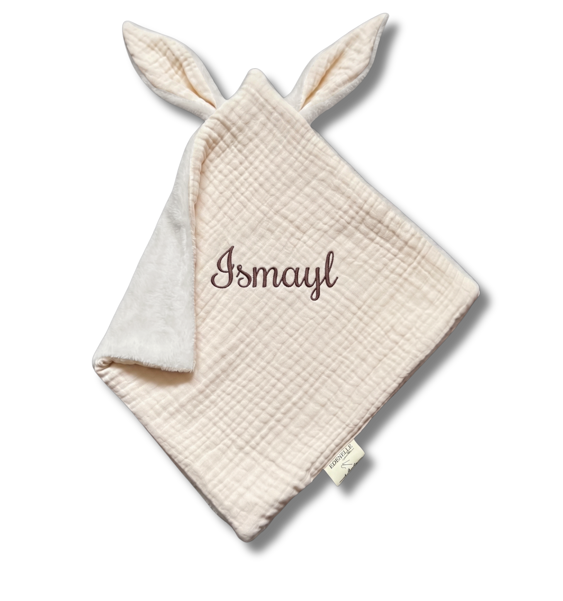 Doudou Douillette Naturel personnalisé brodé personnalisé au prénom de bébé — Edenelle Création