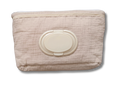 Trousse à lingettes nomade  - Gaze de coton beige brodé personnalisé au prénom de bébé — Edenelle Cré
