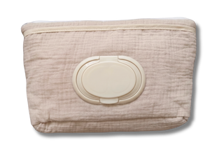 Trousse à lingettes nomade  - Gaze de coton beige