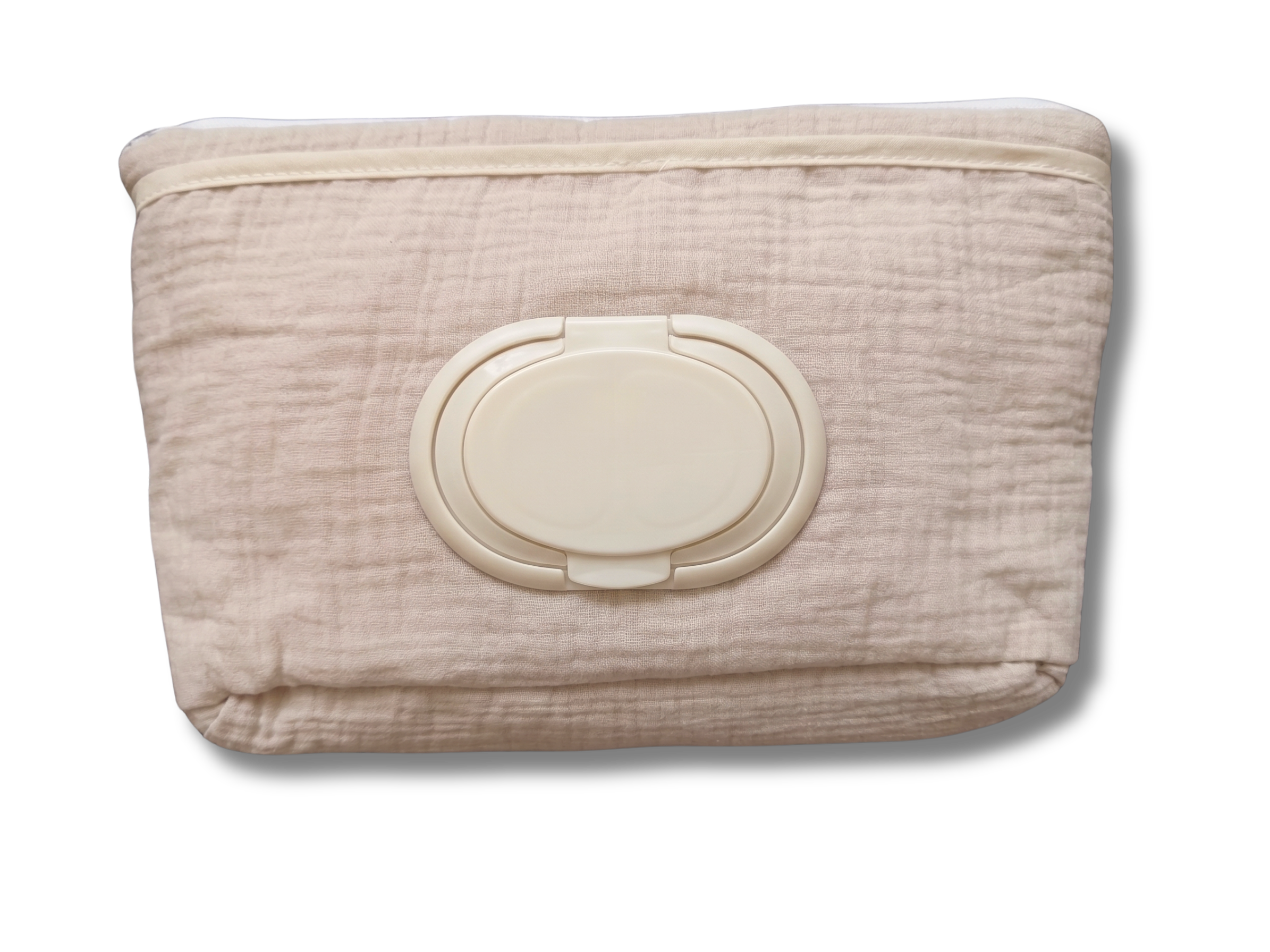 Trousse à lingettes nomade  - Gaze de coton beige brodé personnalisé au prénom de bébé — Edenelle Cré