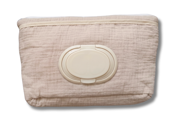 Trousse à lingettes nomade  - Gaze de coton beige