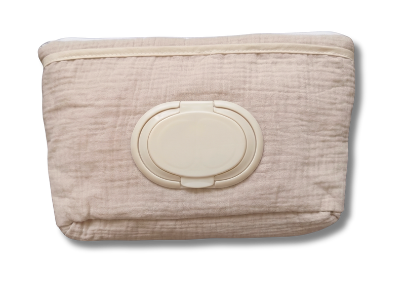 Trousse à lingettes nomade  - Gaze de coton beige