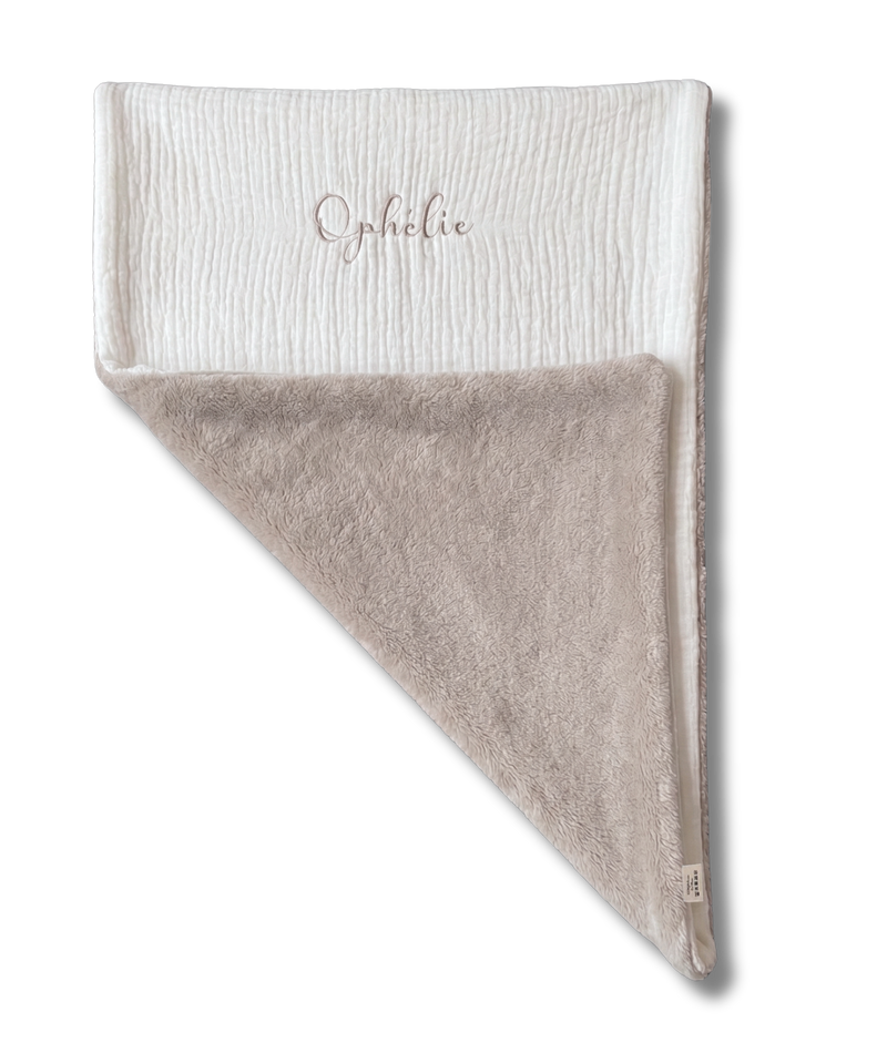 Couverture Douillette Ecru et Beige personnalisée