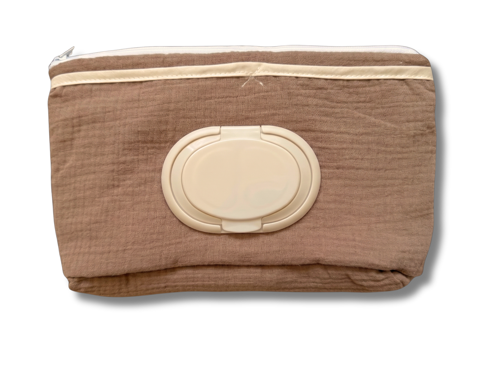 Trousse à lingettes nomade  - Gaze de coton cacao brodé personnalisé au prénom de bébé — Edenelle Cré