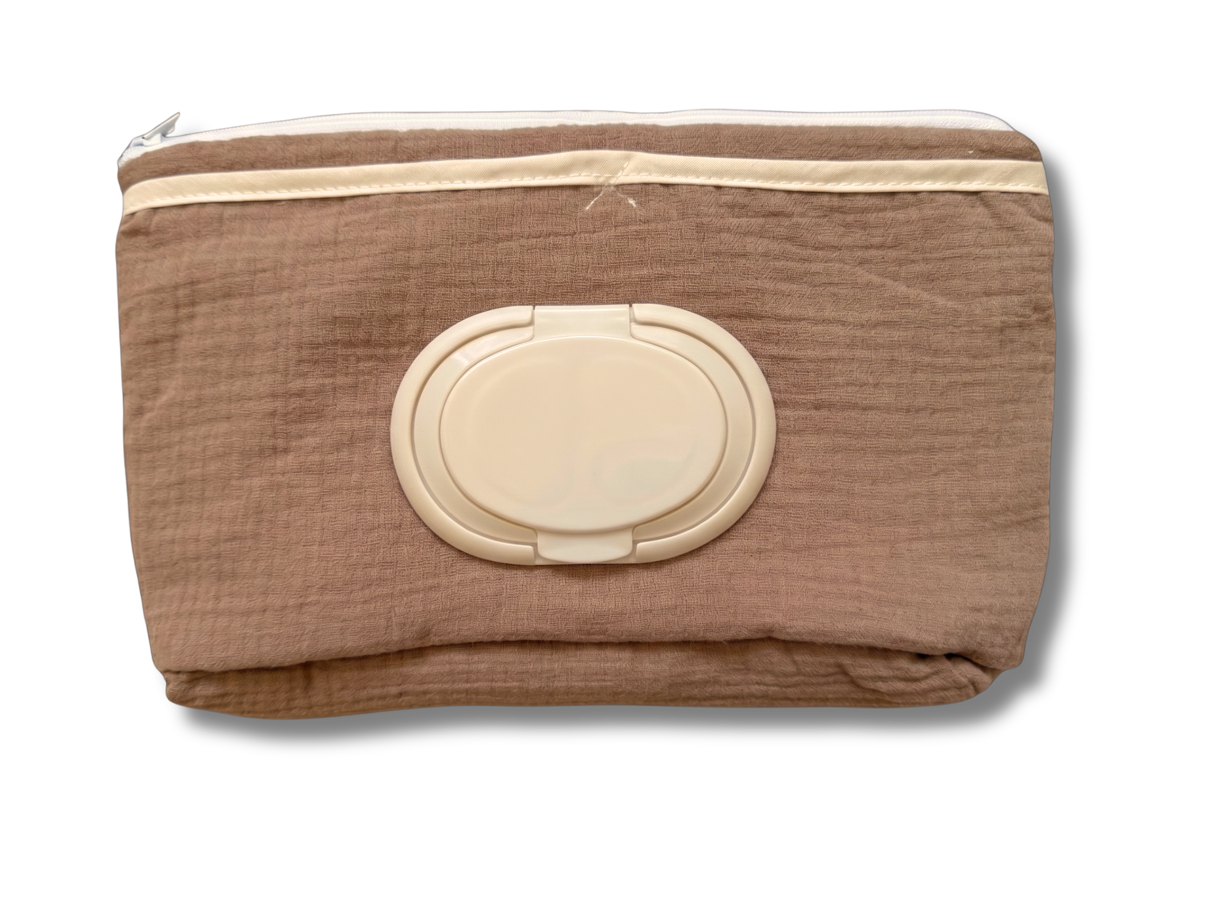 Trousse à lingettes nomade  - Gaze de coton cacao brodé personnalisé au prénom de bébé — Edenelle Cré