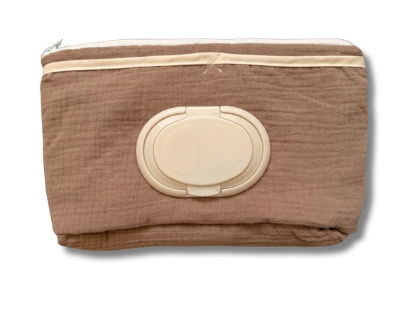 Trousse à lingettes nomade  - Gaze de coton cacao
