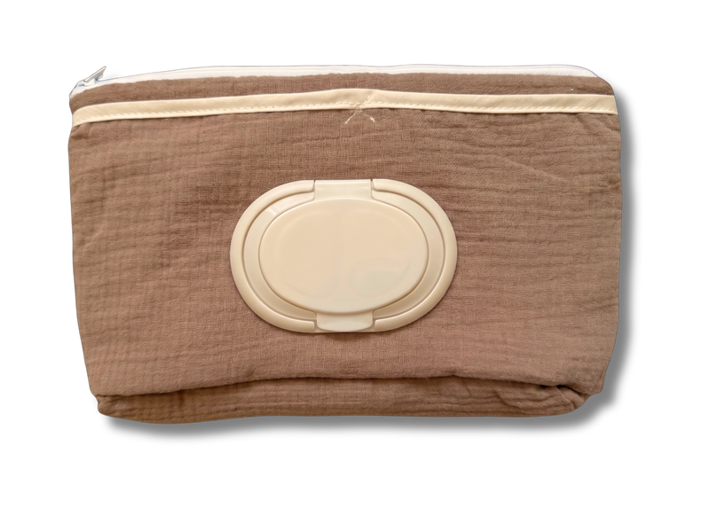 Trousse à lingettes nomade  - Gaze de coton cacao