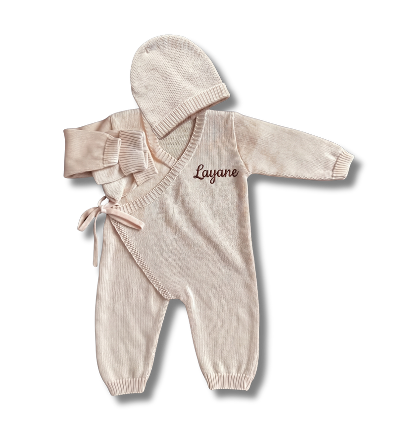 Tenue maille coton 3 pcs personnalisée - Beige