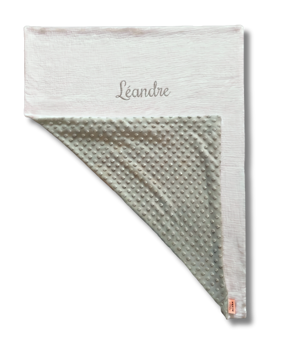 Couverture Douceur Ecru et Vert d'eau personnalisée