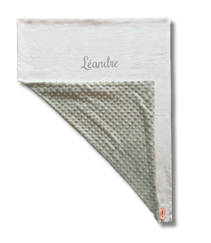 Couverture Douceur Ecru et Vert d'eau personnalisée