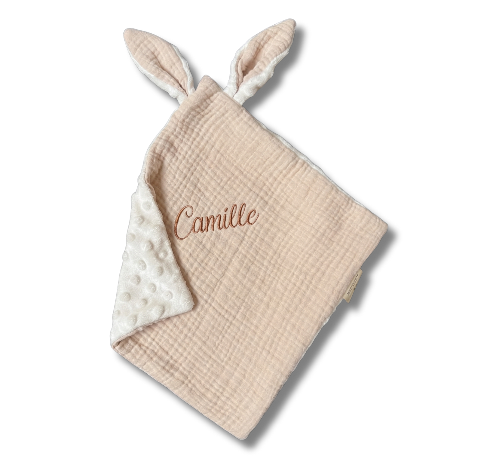 Doudou Douceur Beige personnalisé brodé personnalisé au prénom de bébé — Edenelle Création
